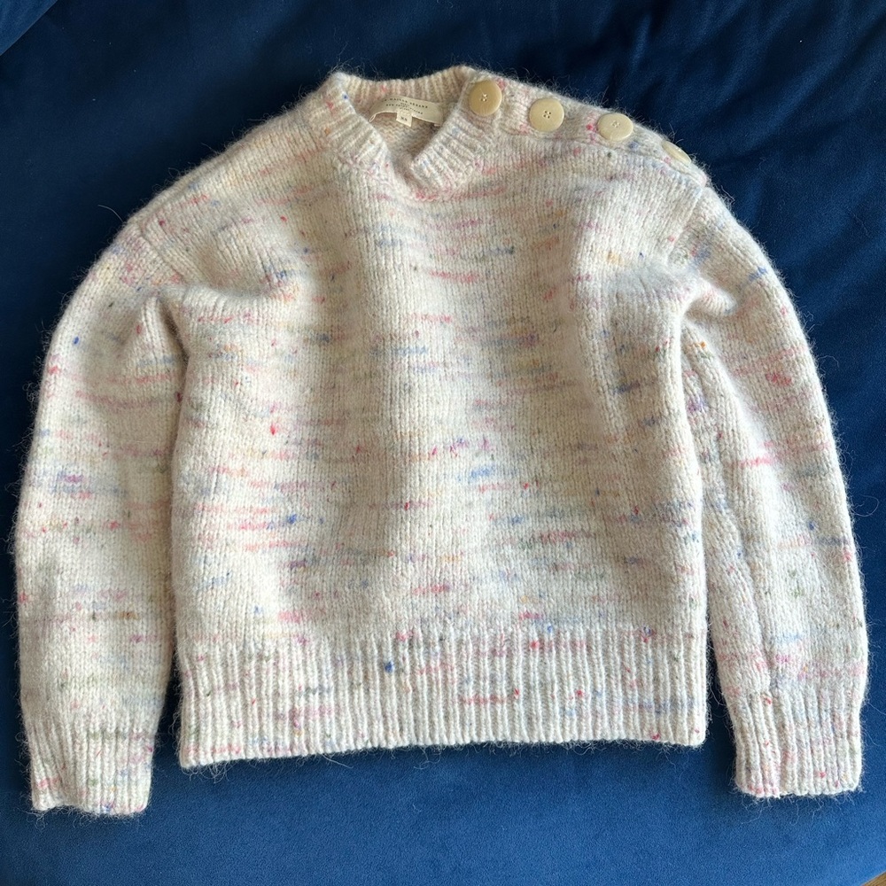 Sezane Luce Baby Alpaca White Confetti Crew Neck Sweater